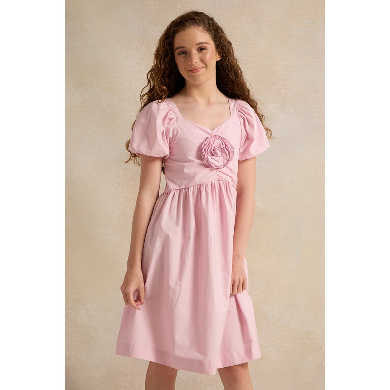 Senior Girls Pink Poplin Floral Dress