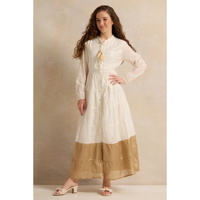 Senior Girls White And Gold Shirt Maxi Dress