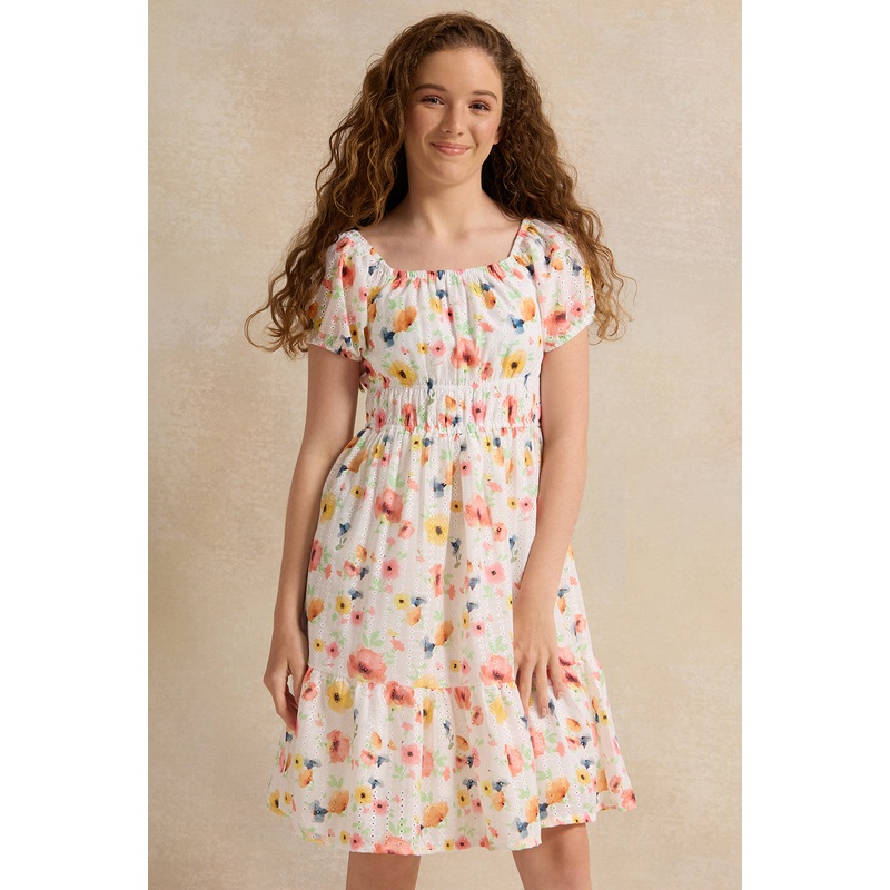 Senior Girls White Floral Chiffly Dress