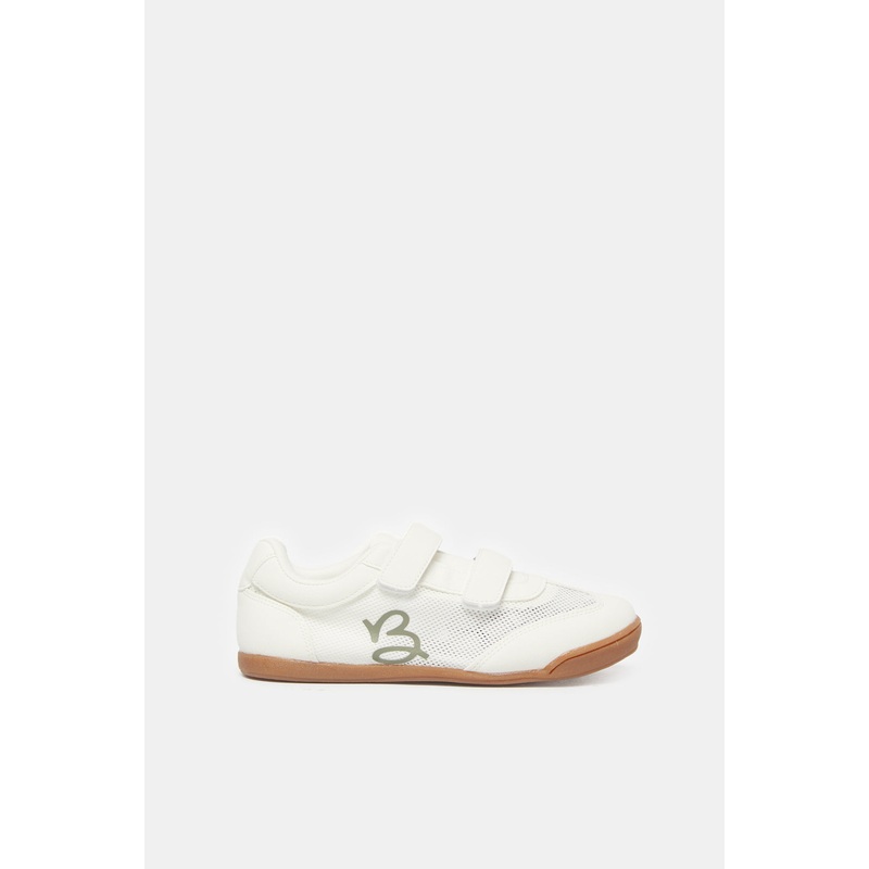Senior Girls White Material Block Sneakers