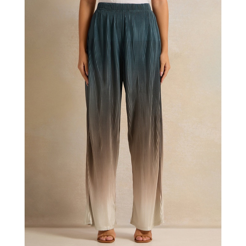 Women Beige And Blue Ombre Wide Leg Trouser