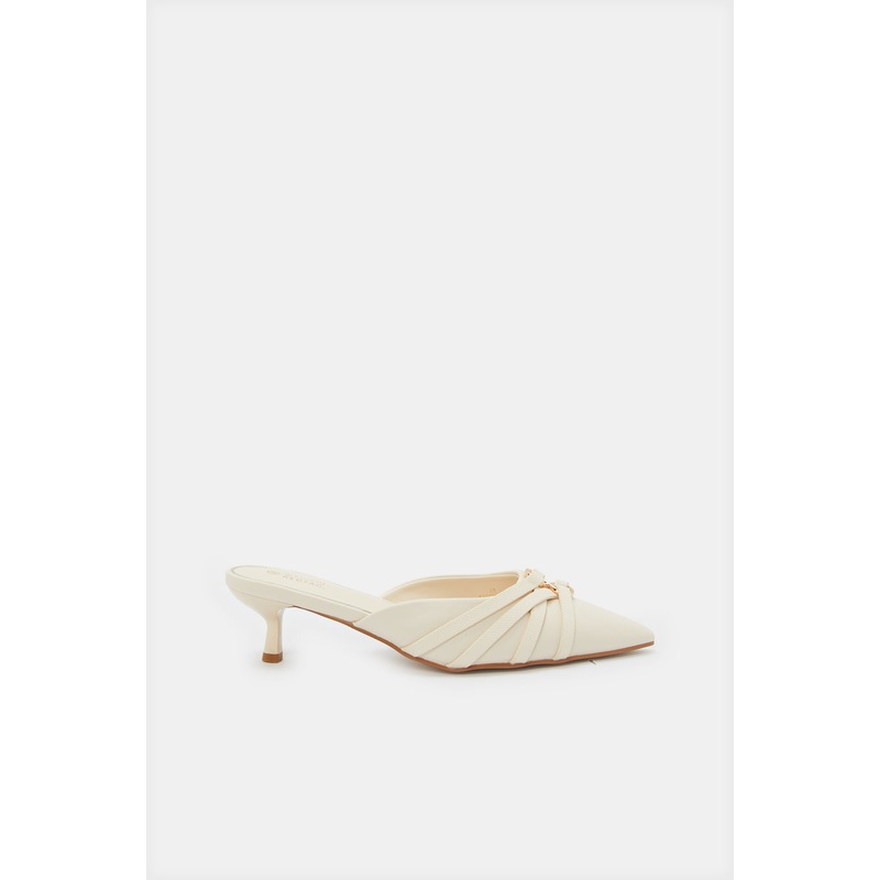 Women Beige Closed Toe Mule With Trim Upper