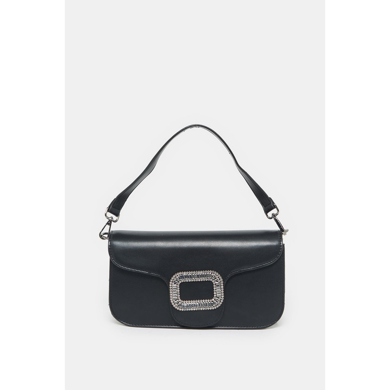 Women Black Embellished Clutch