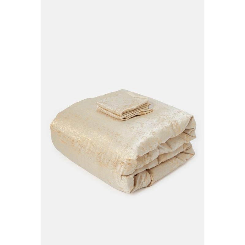 Beige 3-Piece Crinkle Comforter Set (King Size)