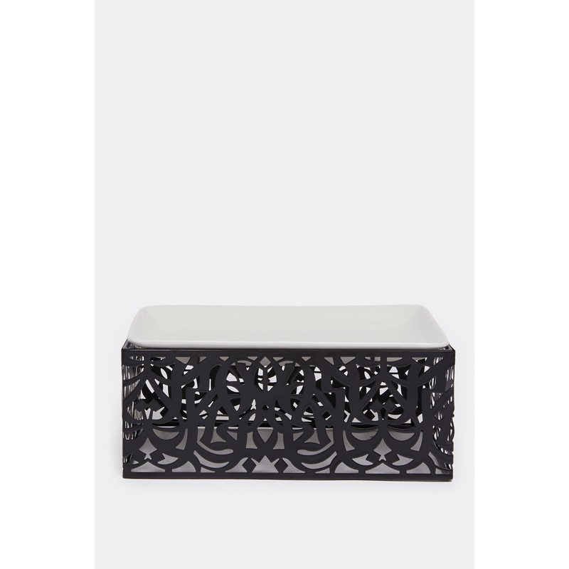 Black Ceramic Plate With Stand (2 Piece)