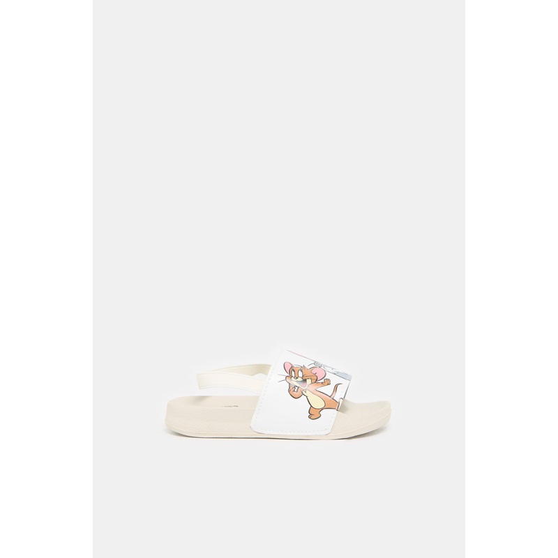 Boys Ecru Tom And Jerry Printed Slide