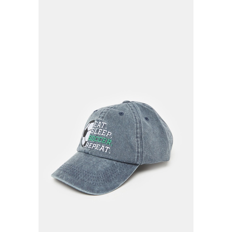Boys Grey Denim Embroidered Cap