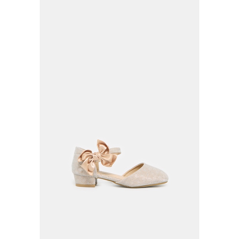 Girls Gold Bow Heel Embellished Ballerina