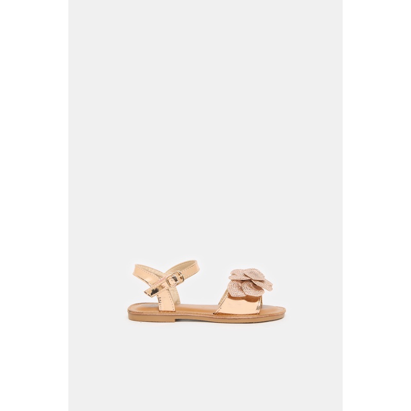 Girls Gold Diamante Flower Sandals