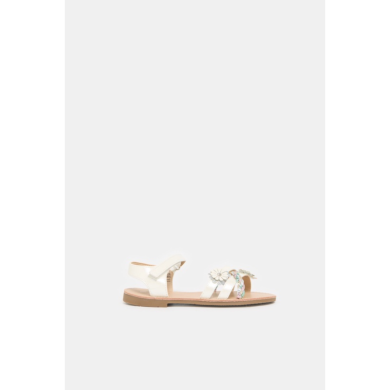 Girls White Braided Embellished Sandals