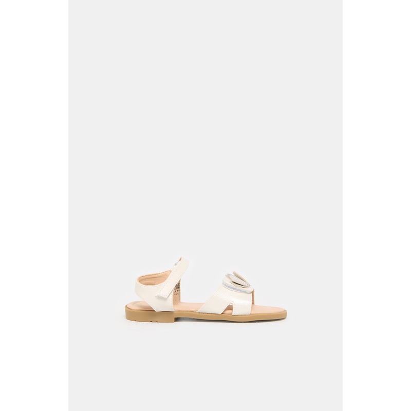 Girls White Heart Embellished Sandals