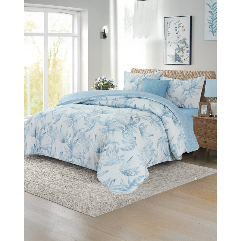 Grey 5 Piece Maple Printed Comforter Set (King Size)