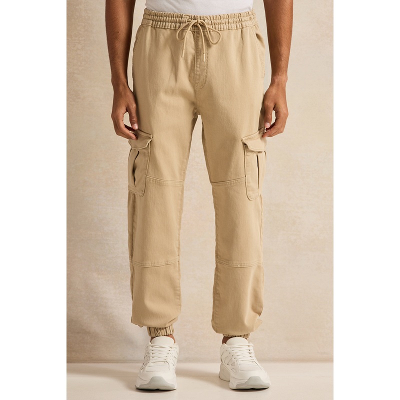 Men Beige Cargo Joggers|30 Waist|32 Waist|34 Waist|36 Waist|38 Waist