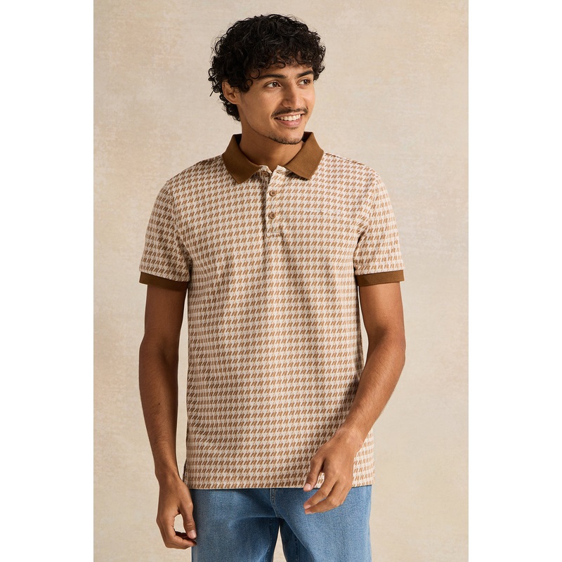 Men Beige Jacquard Polo Shirt|Small|Medium|Large|X-Large|XX-Large