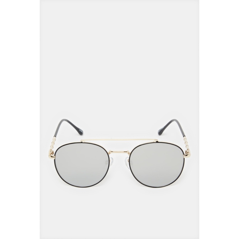 Men Black And Gold Round Sunglasses