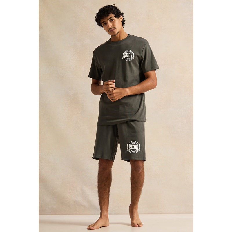Men Grey T-Shirt And Shorts Pyjama Set (2 Piece)