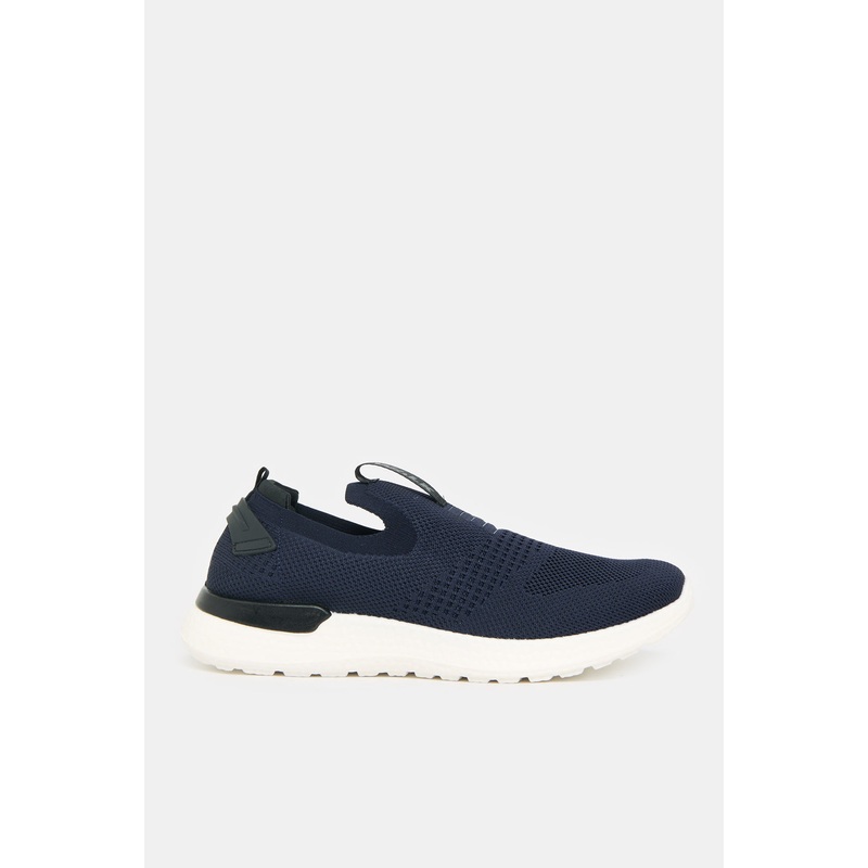 Men Navy Knitted Slip-On Sneakers