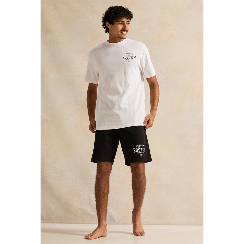 Men White And Black Printed Pyjama Set (2 Piece)