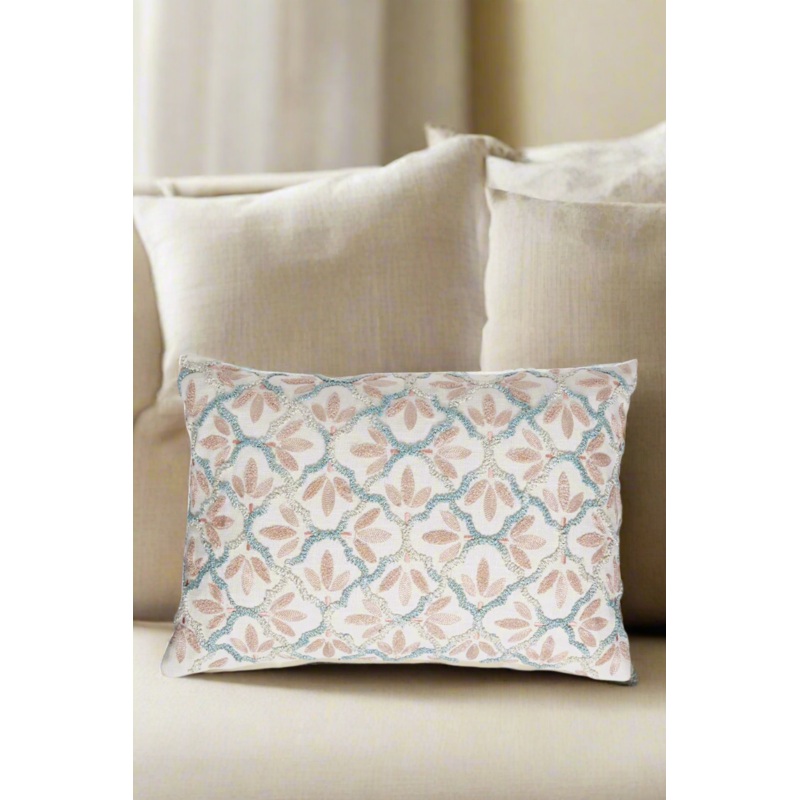 Pink Floral Embroidered Cushion