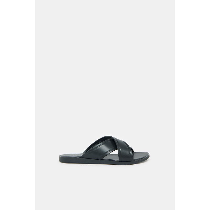 Senior Boys Black Plain Sandals