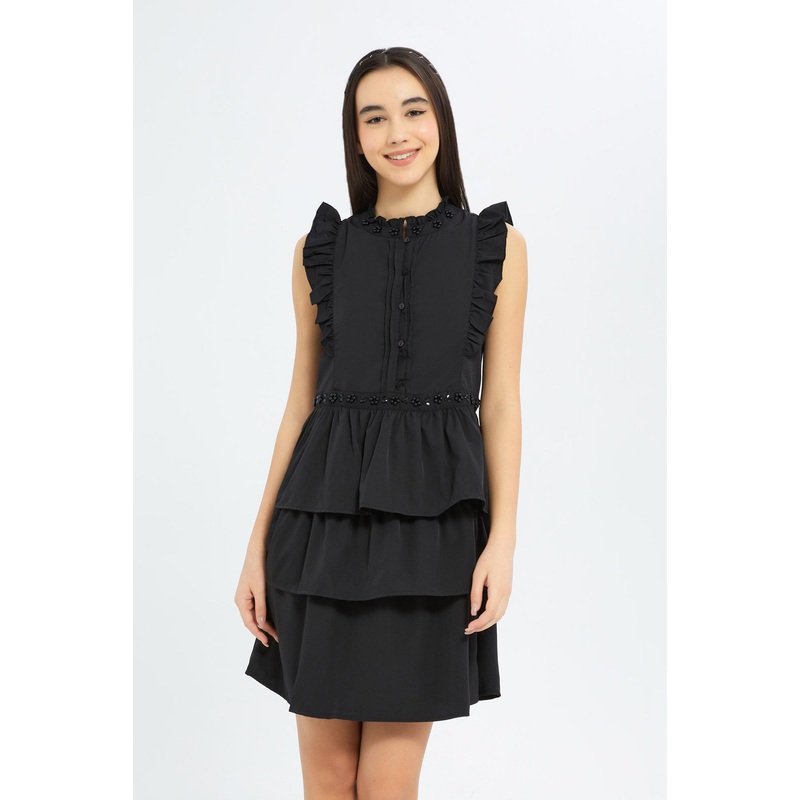 Senior Girls Black Layered Hem Dress