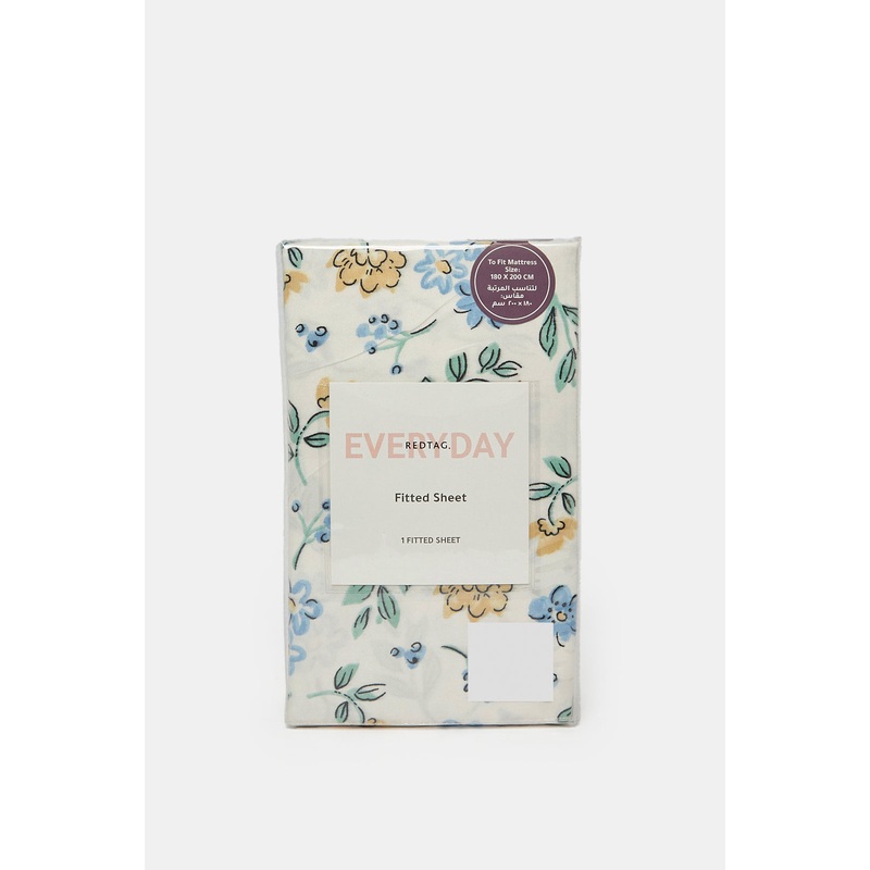 Teal Floral Printed Fitted Sheet (King Size)