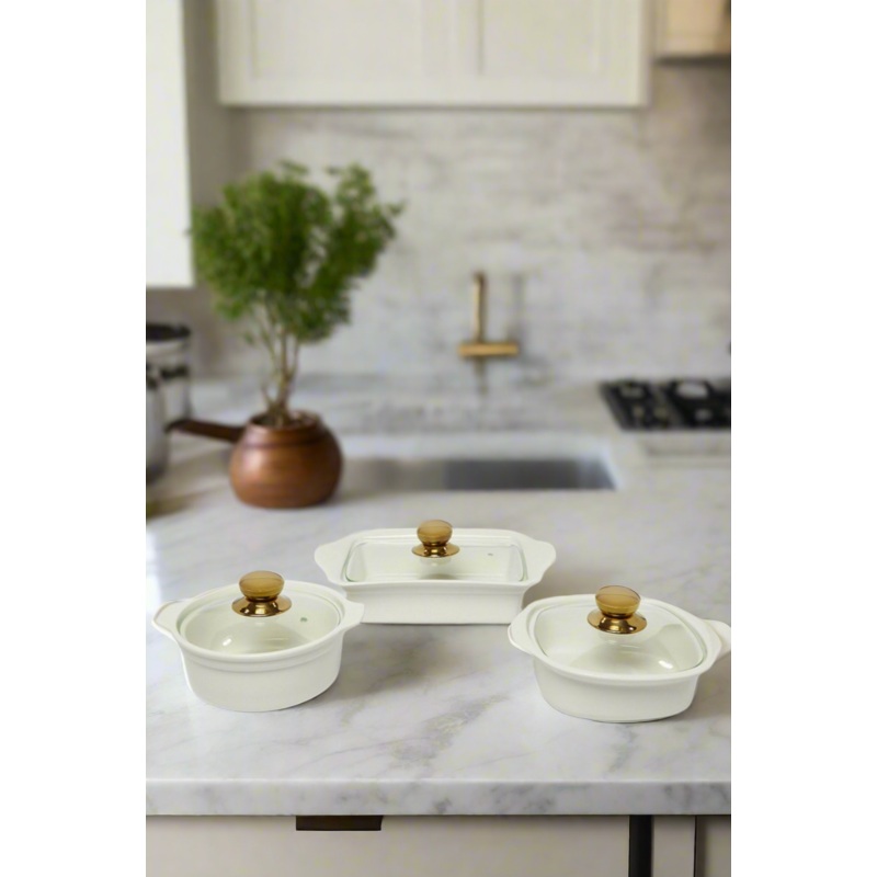 White Serving Dish With Glass Lid (6 Piece)