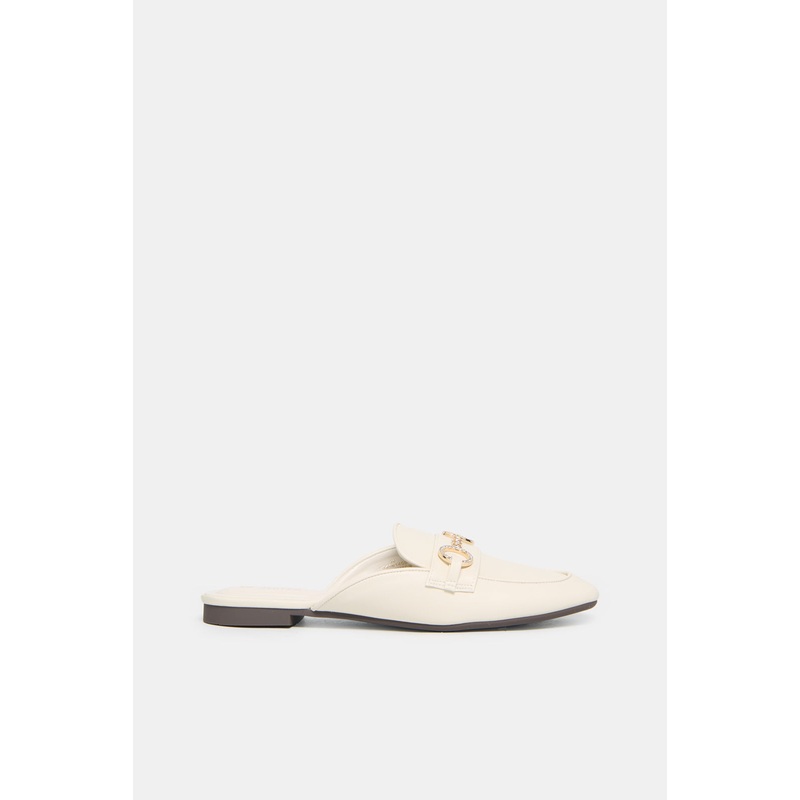 Women Beige Embellished  Chain Trim Loafer