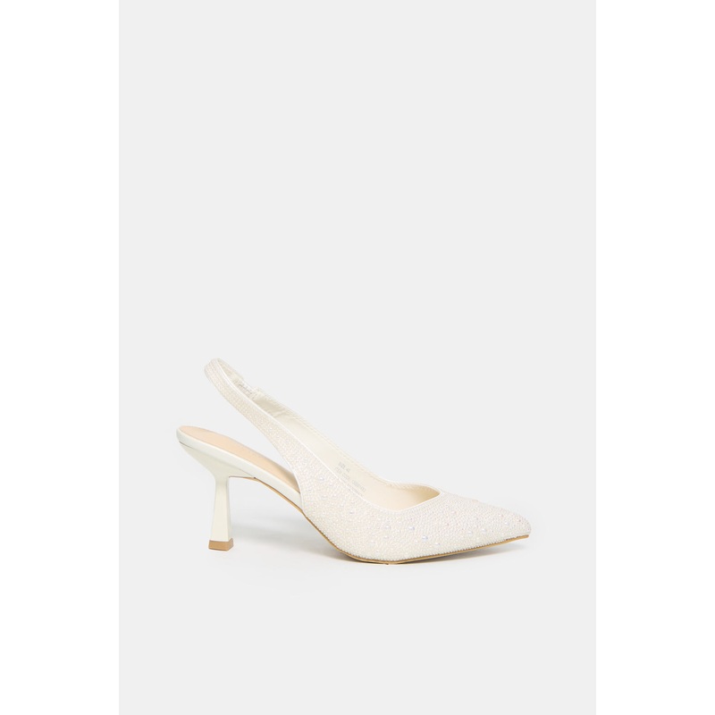 Women Beige Embellished Slingback