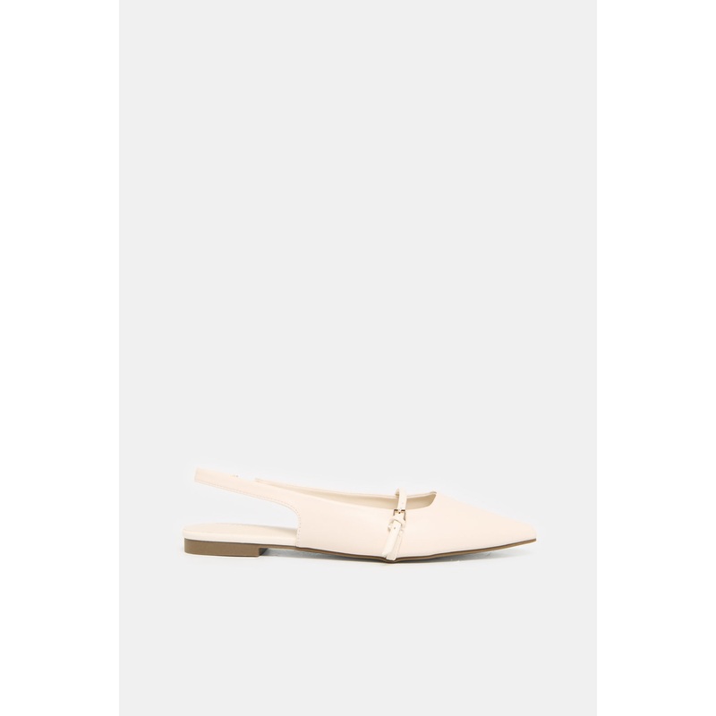 Women Beige Embellished  Slingback With Buckle Trim Upper