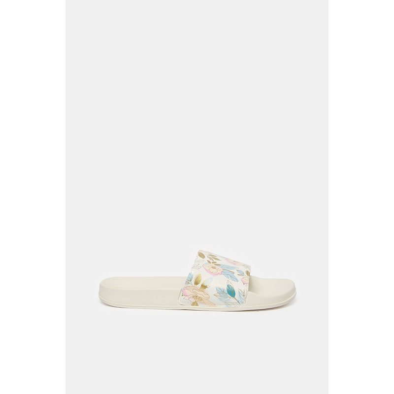 Women Beige Floral Print Slide
