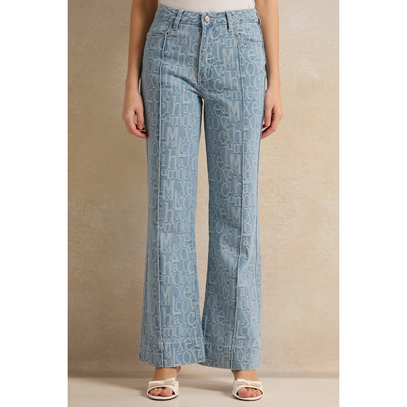 Women Blue Printed High Waisted Denim