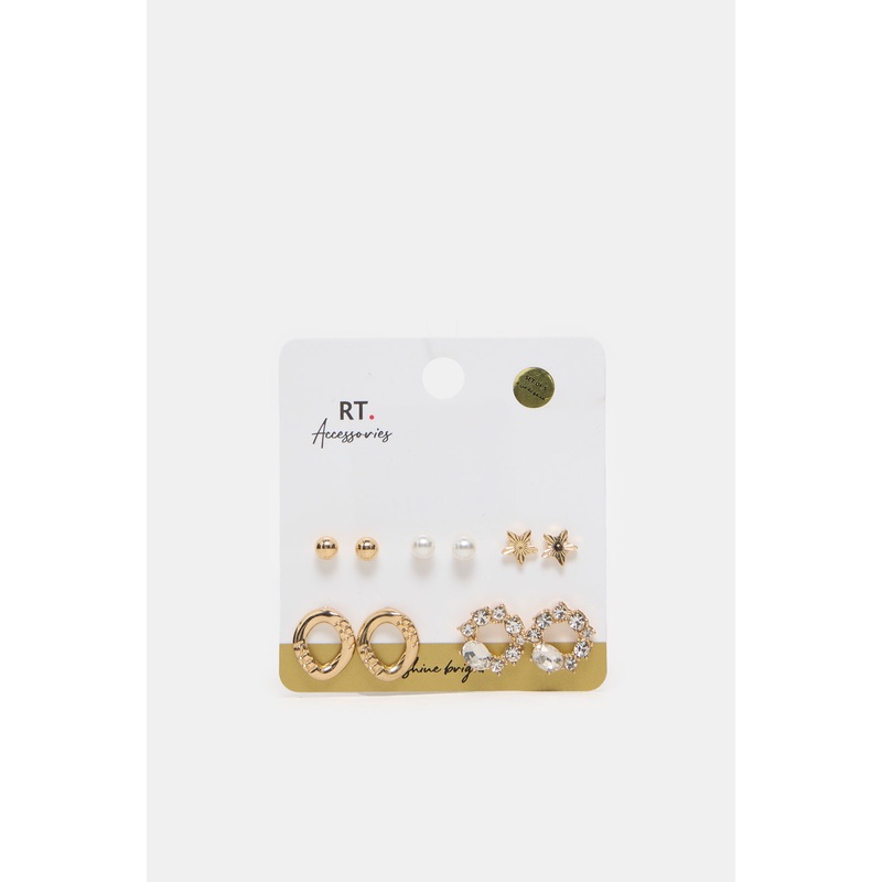 Women Gold Embellished Earrings (10 Pairs)