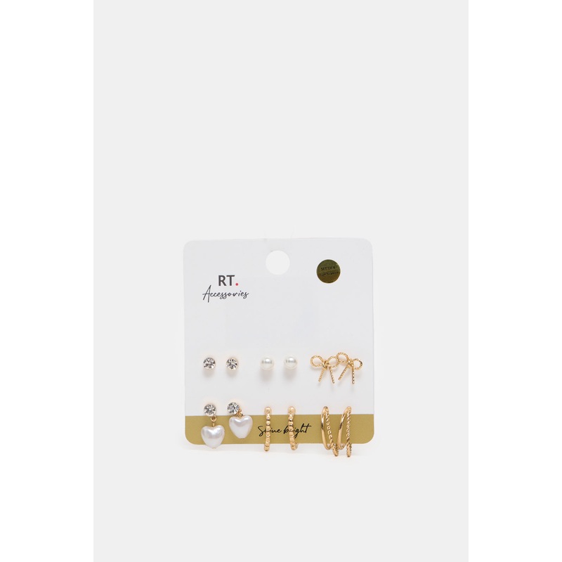 Women Gold Embellished Earrings (12 Pairs)