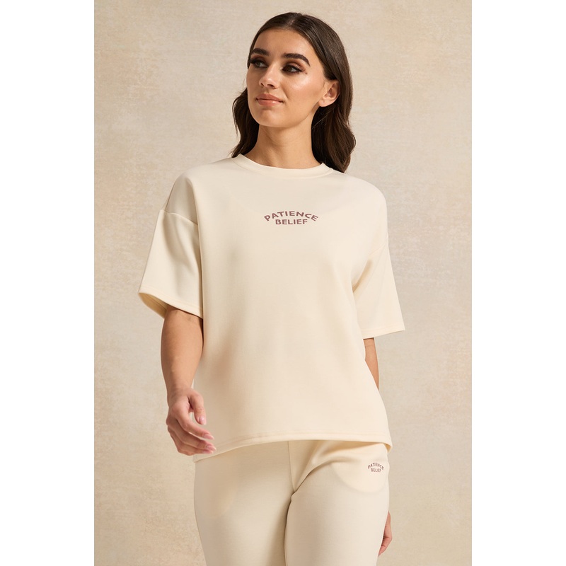 Women Ivory Short Sleeve Sweatshirt
