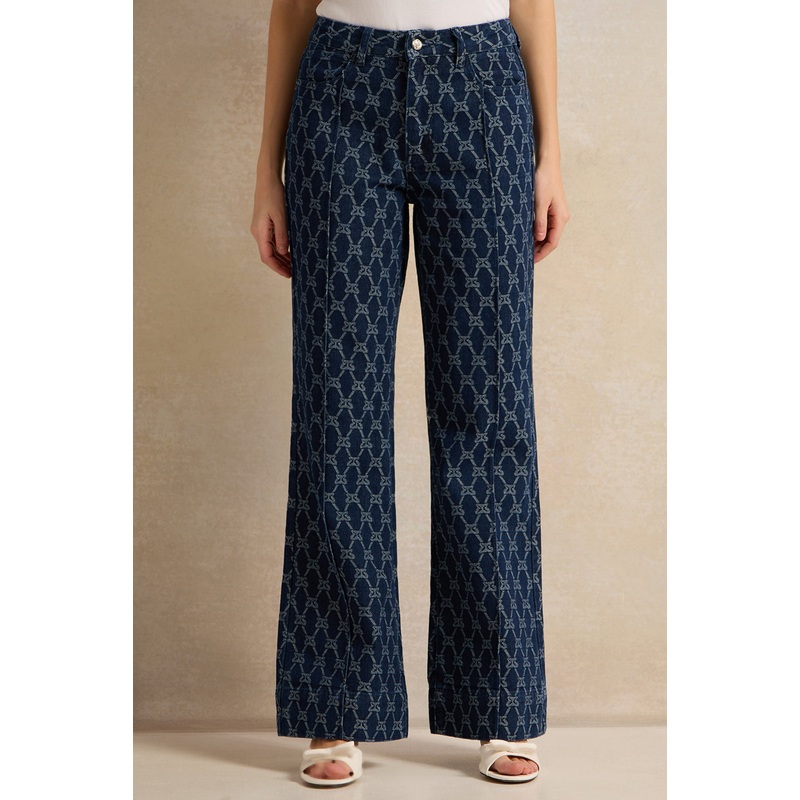 Women Navy Printed High Waisted Denim