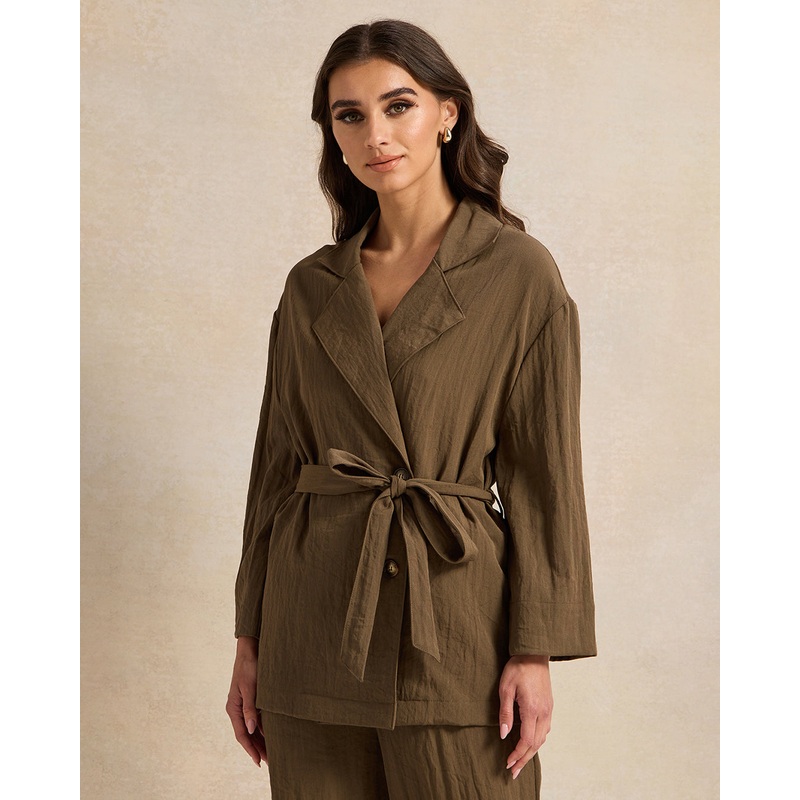 Women Olive Collared Unlined Jacket