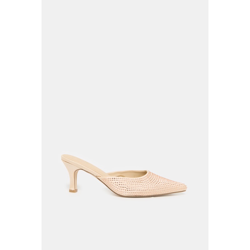 Women Pink Mules With Rhinestones