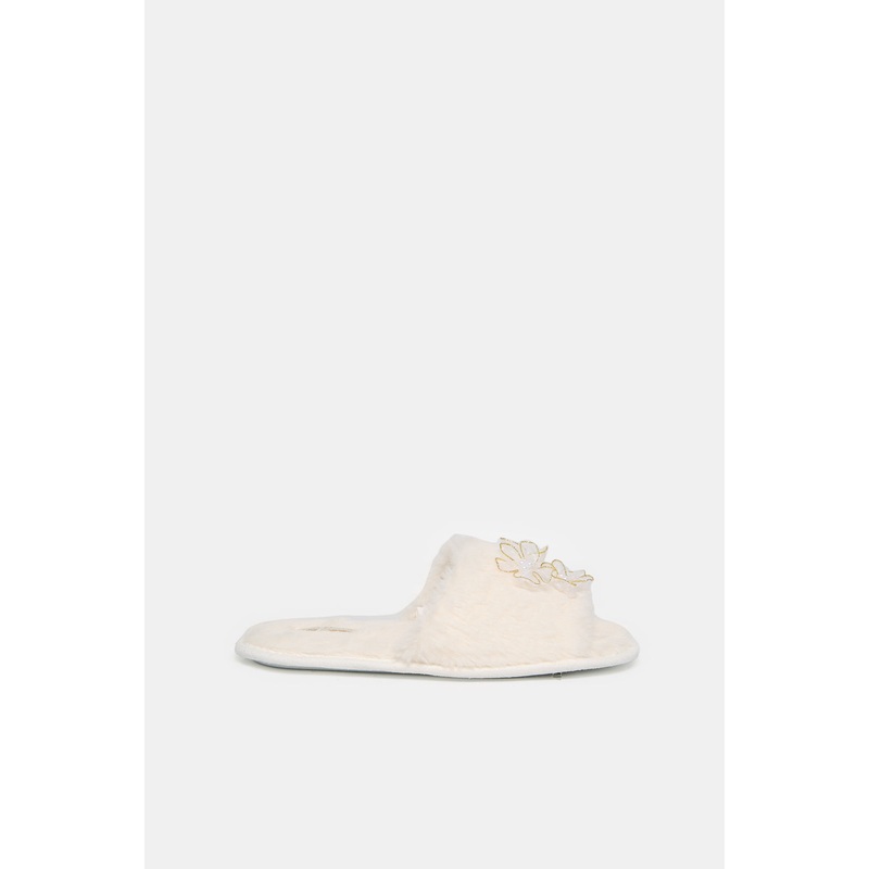 Women White Flower Trim Slipper