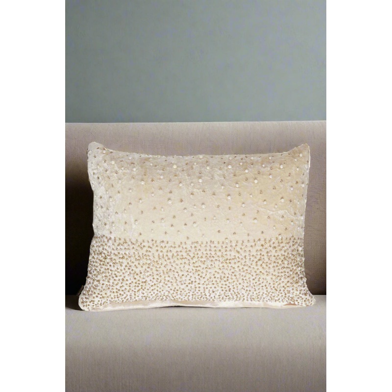 Beige Beaded Cushion