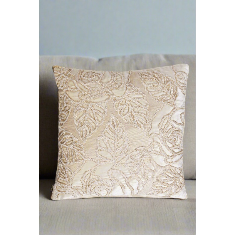 Beige Floral Embellished Cushion