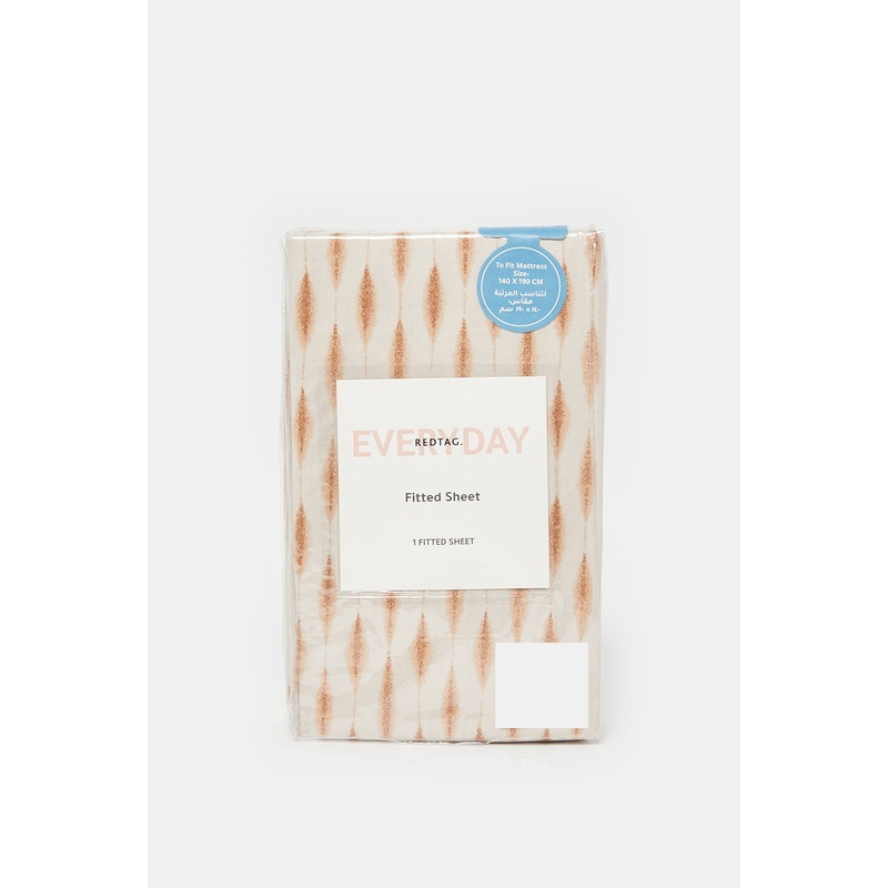 Beige Geometric Printed Fitted Sheet (Double Size)