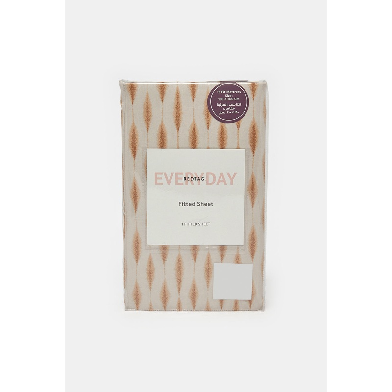 Beige Geometric Printed Fitted Sheet (King Size)