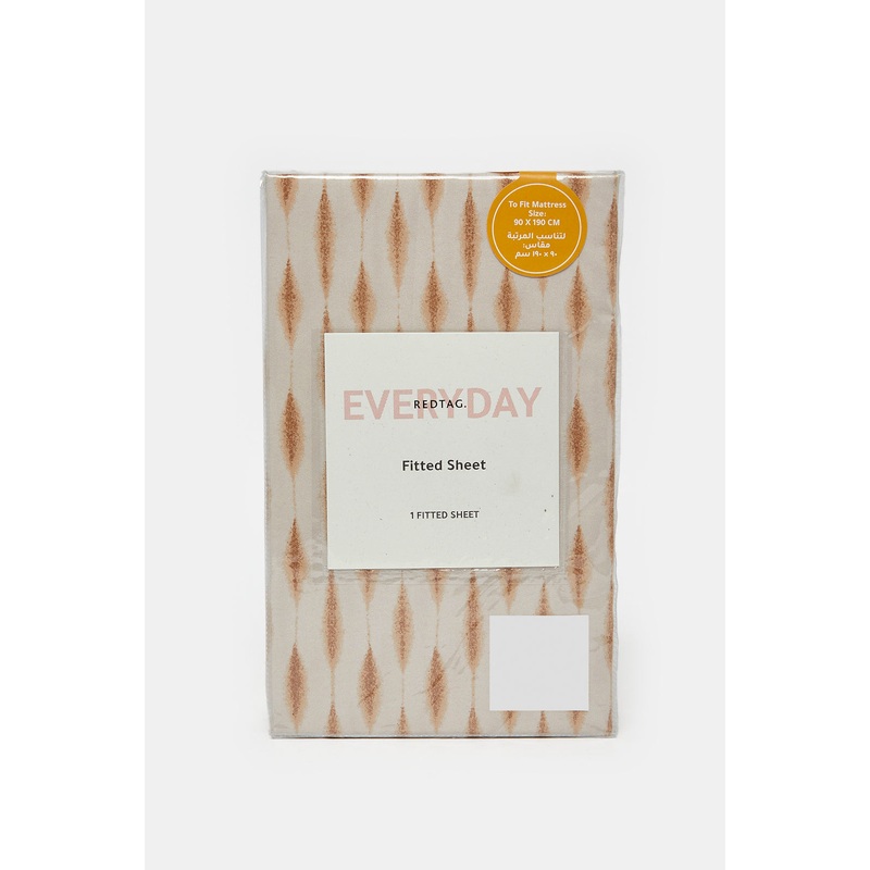 Beige Geometric Printed Fitted Sheet (Single Size)