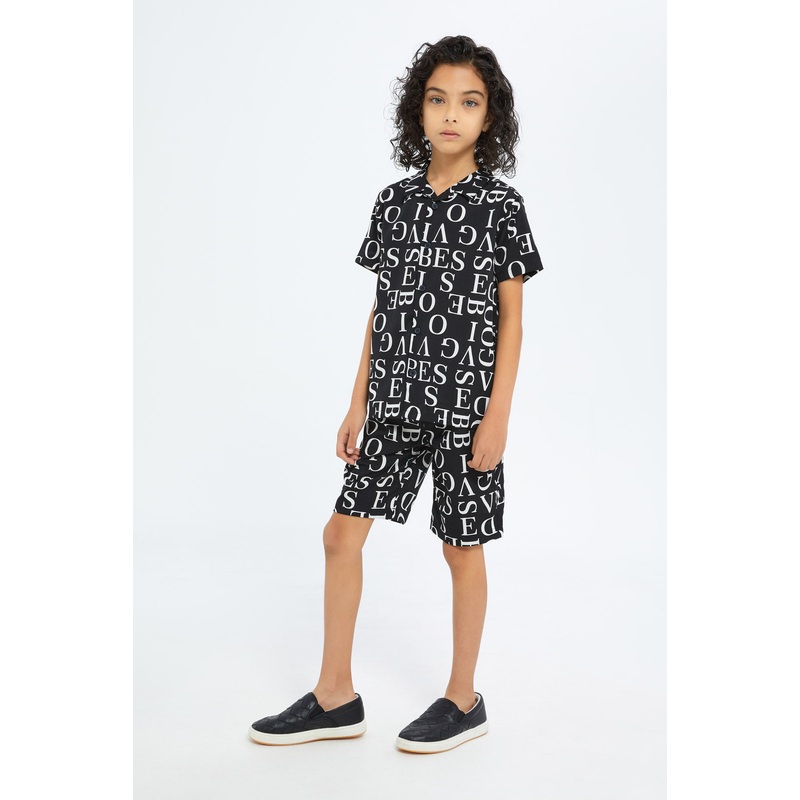 Boys Black Printed Casual Set (2 Piece)