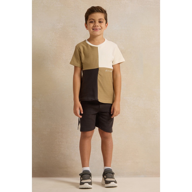 Boys Olive And Beige Cut & Sew Casual Set (2 Piece)