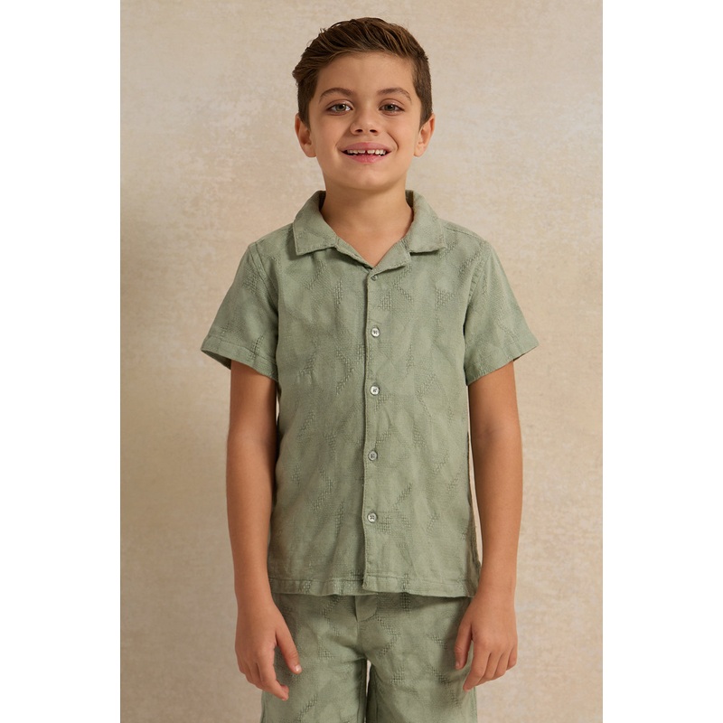 Boys Olive Jacquard Short Sleeve Shirt