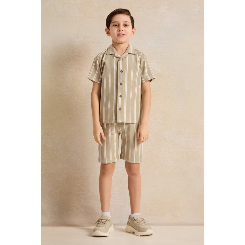 Boys Olive Striped Casual Set (2 Piece)
