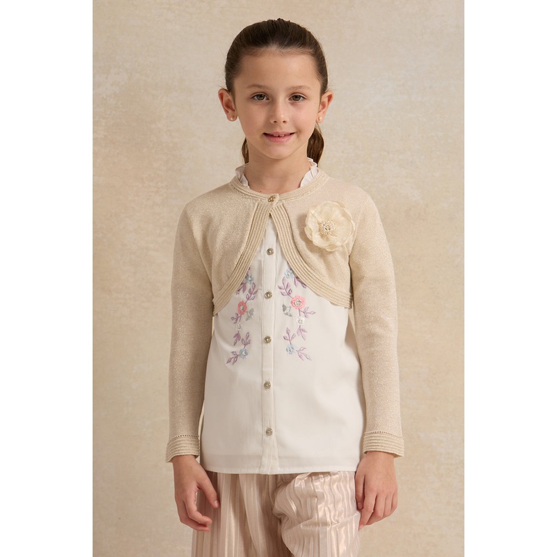 Girls Gold  Lurex Bolero With Corsage