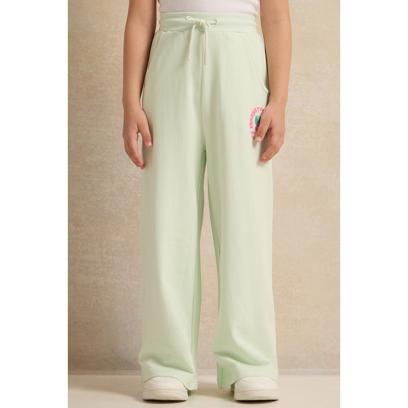 Girls Green Placement Print Active Pants